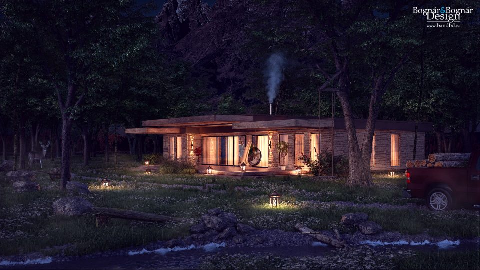 Erdei ház esti látványterv - B&BD